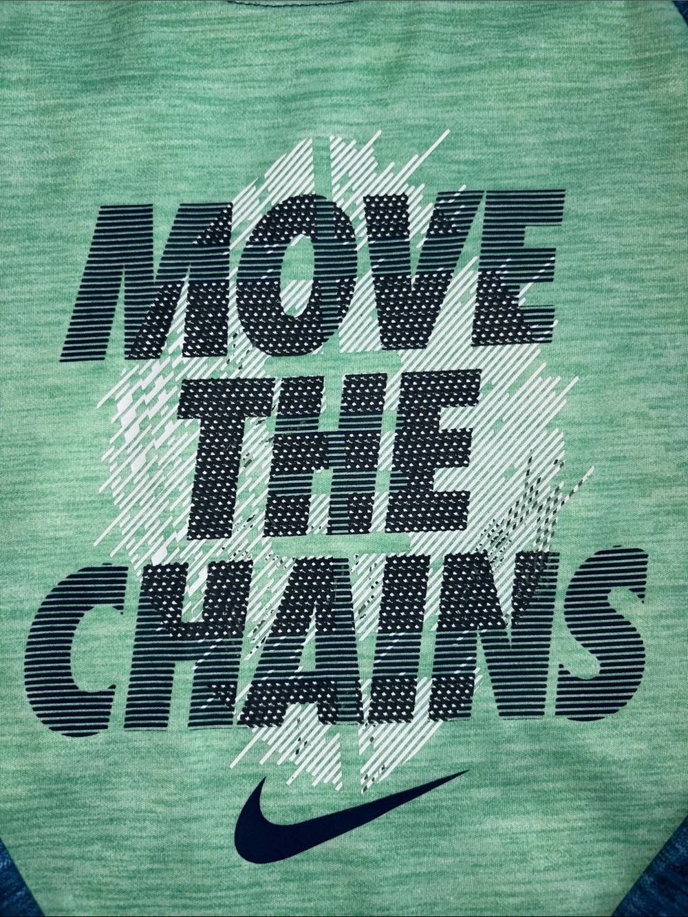 Nike Kids Long Sleeve Raglan Tee in Mint Green and Navy. Football size 6-7